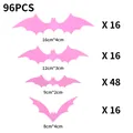 96-delige set Halloween 3D roze vleermuis muurstickers in 4 verschillende maten - 96 Stuks / Lichtroze