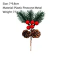 Christmas decorative pick with pine needles, red berries, and natural pinecones - 3 Pine Needles with 5 Berries and 2 Pine Cones