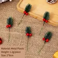 Handmade artificial pine needle picks with red berries for Christmas DIY gift decor - 1 Pine Needle with 2 Berries
