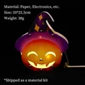 DIY Halloween pumpkin lantern material kit with electronic lights, 20x22.5cm paper craft - Witch Hat Pumpkin