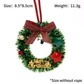Miniature Christmas wreath ornament with red bow and bell for car or tree decor - Lanyard Model A / 1 Piece