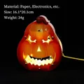 Halloween pumpkin lantern DIY kit with LED light, paper material in vibrant orange finish - Long Face Pumpkin