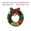 Mini festive Christmas magnetic wreath fridge magnet decorated with red bow and bells - Diameter approx 7.4cm / Style A