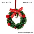 Mini Christmas wreath hanging ornament with red ribbon and golden bells, 8x8cm size decor - Lanyard Model C / 1 Piece