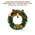 Detailed miniature Christmas magnetic wreath fridge magnet with gold bell and bow - Diameter approx 7.4cm / Style B