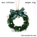 Mini Christmas wreath hanging ornament with bell and green ribbon 8.8cm size detail - Lanyard Model D / 1 Piece