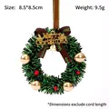 Mini Christmas wreath car pendant with gold bell and Merry Christmas sign, 8.5cm diameter. - Lanyard Model E / 1 Piece