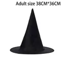 Classic black oxford cloth Halloween wizard hat for adults, measuring 38cm x 36cm - Adult Size 38*36cm