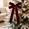 Red velvet Christmas tree bow ornament, 24cm length, for festive home decor - Double Ear Bow / Burgundy