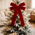 Large red velvet Christmas tree bow topper decoration, size 24cm long and 13cm wide - Double Ear Bow / Red