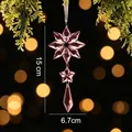 Roze acryl sneeuwvlok hangend ornament voor de kerstboom decoratie, 15x6,7 cm - Roze Stijl 3