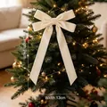 Large cream velvet Christmas tree bow with elegant long streamers for holiday decor - Double Ear Bow / White