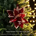 24cm Red and gold velvet-like artificial poinsettia flower for Christmas tree decor - Red Velvet Poinsettia (Style 1) / Dia 24cm/Stem 20cm
