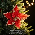 Red artificial Christmas Poinsettia flower with gold glitter edges for tree decor - Bright Red Poinsettia (Style 2) / Dia 30cm/Stem 20cm