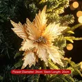 Large gold glitter artificial Christmas poinsettia flower for holiday tree decor - Bright Gold Poinsettia (Style 3) / Dia 24cm/Stem 20cm