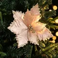 24cm champagne artificial Christmas poinsettia flower with glitter for tree decor - Champagne Poinsettia (Style 4) / Dia 24cm/Stem 19.5cm