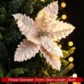 Grande fiore di Natale artificiale bianco con glitter argento per decorare l'albero - Stile 10