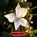 Fiore di stella di Natale artificiale bianco con glitter argento per l'albero di Natale - Stile 14