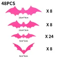 Set van 48 roze 3D Halloween vleermuis muurstickers in vier verschillende maten - 48 Stuks/Verpakking / Dieproze