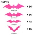 Set van 96 roze 3D Halloween vleermuis muurstickers in 4 maten voor wanddecoratie - 96 Stuks / Dieproze