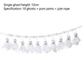 White Halloween ghost banner garland featuring 10 small cloth ghosts and pom-poms - S / 10 Pieces Pack