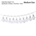 Decorative Halloween ghost garland with 10 white fabric ghosts and soft pom-poms - M / 10 Pieces Pack