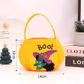 Plush yellow Halloween candy bag with witch embroidery, 14cm width and 12cm height - Yellow Witch Style