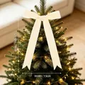 Cream white flocked velvet Christmas bow decoration for tree ornament, 16cm length - Single Ear Bow / White