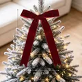 Red flocking velvet Christmas bow for tree decoration, measuring 13cm by 16cm - Single Ear Bow / Burgundy