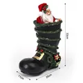 Electric Santa Claus ornament in black Christmas boot with LED lights and dimensions - Santa in Christmas Boot