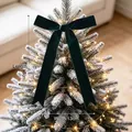 Elegant dark green flocked velvet Christmas bow ornament for tree decor, 16x13cm SKU - Single Ear Bow / Dark Green