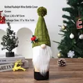 Housse de bouteille de vin Rudolph gnome tricotée verte festive pour décor de table de Noël - Vert