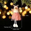 Weihnachtsengel-Mädchen-Puppe mit rosa Netzrock und goldenen Glitzerflügeln für den Tannenbaum - Geweih-Engel-Anhänger / Rosa