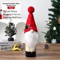 Housse de bouteille de vin lutin tricotée rouge festive pour décoration de table Noël - Rouge