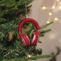 Red glittery headphone Christmas tree ornament hanging decoration 8x4.8x11cm 18g - Headphone / Red