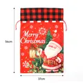 Large 56x37cm Christmas Santa drawstring gift bag with red buffalo plaid trim - Red Lantern Santa Claus