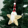 Gold sequined five-pointed star Christmas tree ornament with gnome Santa Claus detail - Star Shape Santa Claus / Gold