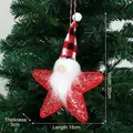Red sequin star Christmas ornament with gnome Santa hat for tree decoration - Star Shape Santa Claus / Red