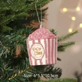Pink glitter popcorn bucket Christmas tree ornament, 6x5.5x10.5cm - Pink Popcorn