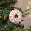 Sparkly sequin donut Christmas tree hanging ornament in pink and purple 8x4x10cm - Pink Donut