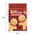 Red plaid Christmas gift drawstring bag with gingerbread man print, size 56x37cm - Red Black Plaid Gingerbread Man