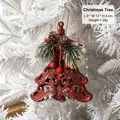 Elegant red Christmas tree ornament with pine cones and berries on a frosted white tree - Christmas Tree