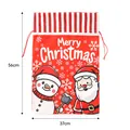 Large festive Christmas drawstring gift bag featuring Santa and Snowman print 56x37cm - Red Base Snowflake Santa Snowman