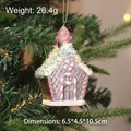 Pink gingerbread house Christmas tree ornament with glitter and beads, 26.4g weight - Pink Cottage