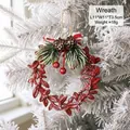Red Christmas wreath ornament with pine needles and cones for holiday tree decoration - Flower Garland