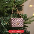Shiny rose gold metallic mini handbag Christmas tree ornament, size 8x3x6cm ornament - Pink Bag
