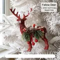 Festive red reindeer Christmas tree hanging ornament with pine cone and berry details - Elk