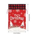 Large Christmas gift drawstring bag with reindeer and Santa print in festive red plaid - 37*56cm / Red Reindeer Sleigh