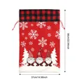 Large red flannel Christmas drawstring gift bag with festive gnome and snowflake prints - 37*56cm / Red Three Gnomes