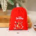 Festlicher roter Samt-Geschenkbeutel zu Weihnachten mit Rentierdruck, Größe 10x12 cm - 10x12cm / Elch
